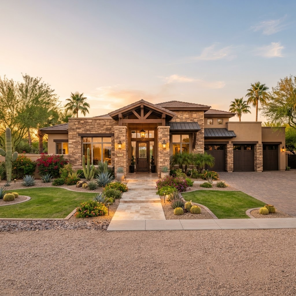 Warm, inviting Arizona family home at golden hour